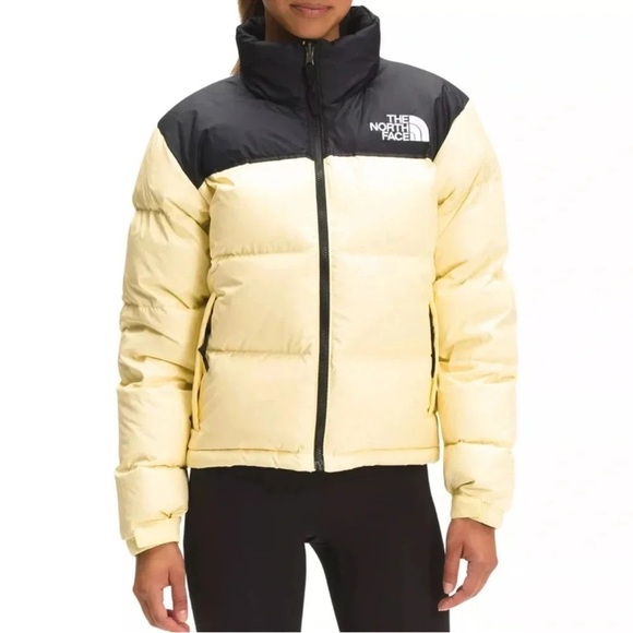 NWT! 1X Nuptse - The North Face Women's Light Yellow & Black Puffer - Picture 3 of 14